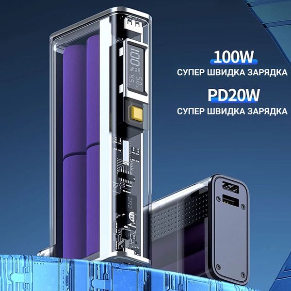 Зовнішній акумулятор (Power Bank) Enrone Power 22.5W 20000mAh, QC/PD 22W (Silver/Violet) Silver/Violet фото